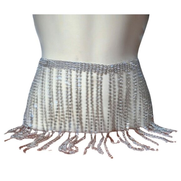 Waterfall Fringe Flapper Clear Rhinestones Dance Belt Adjustable Length 39\